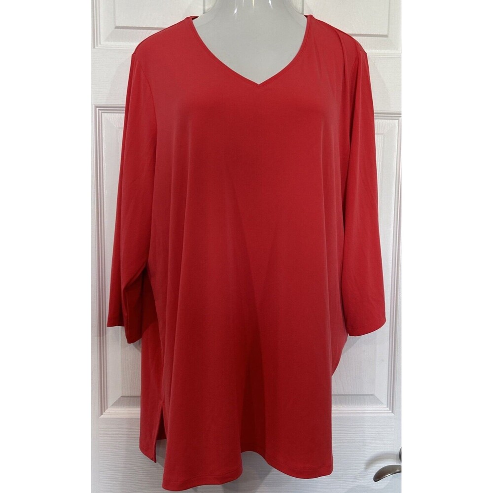 Susan Graver Modern Essentials Liquid Knit Tunic V Neck Coral Plus Size 3X